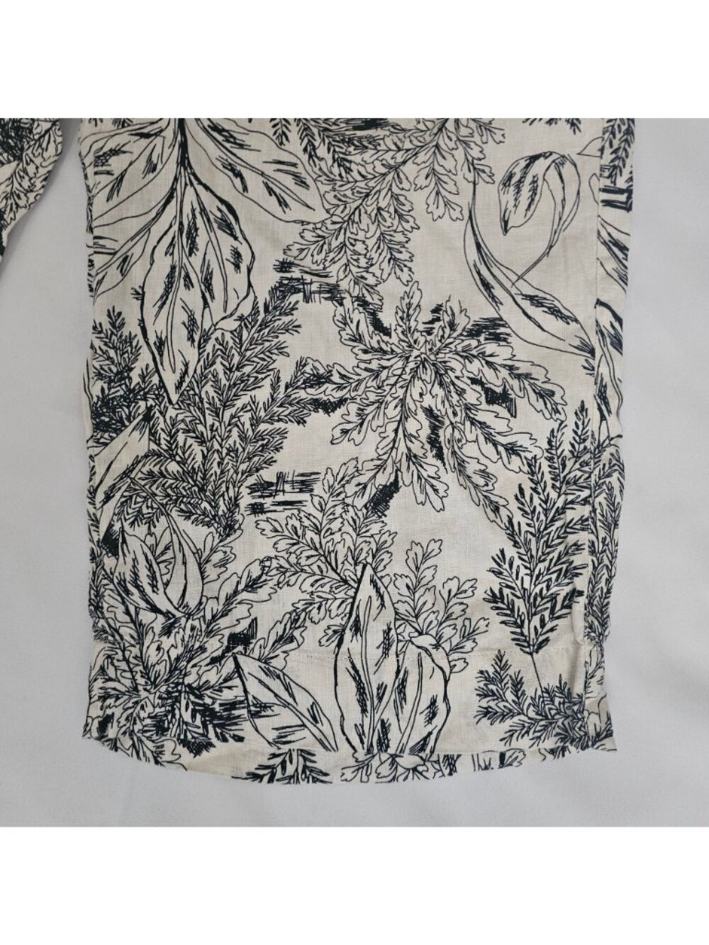Tahari Black Leaf Print 100% Linen Elastic Waistband Wide Leg Crop Pants Size XL - Picture 4 of 12